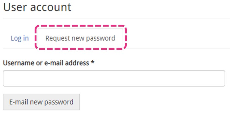 Screenshot of log in screen with Request new password tab highlighted.