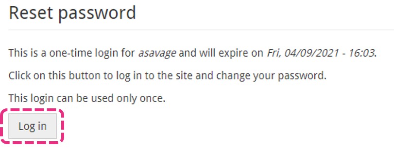 Screenshot of one-time login page.